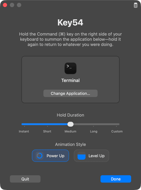 Key54 settings window